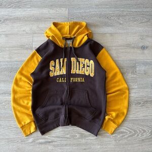 New York Popular Full Zip Hoodie L Sweatshirt San Diego Cali Brown & Yellow